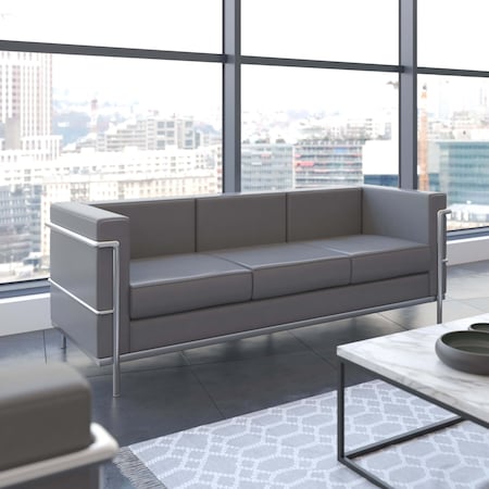 Flash Furniture Gray LeatherSoft Sofa with Double Bar Frame ZB-REGAL-810-3-SOFA-GY-GG